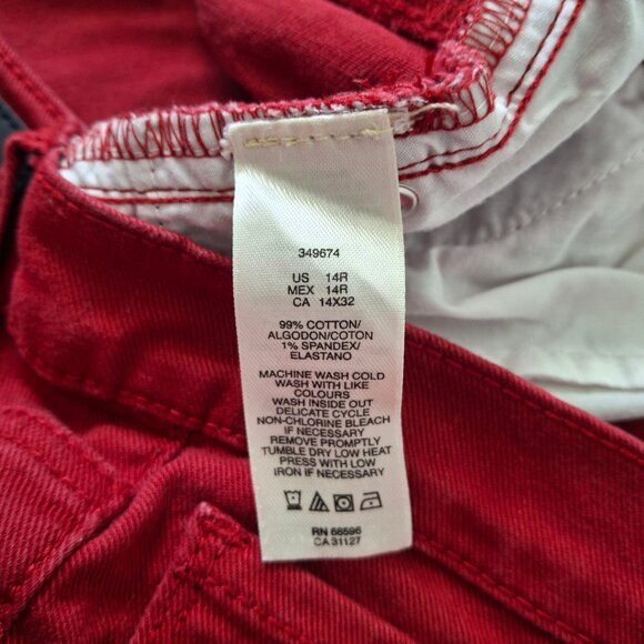 DKNY Red Burgundy Bootcut Jeans Sz 14 Zippered Grommet Pockets - Picture 12 of 12